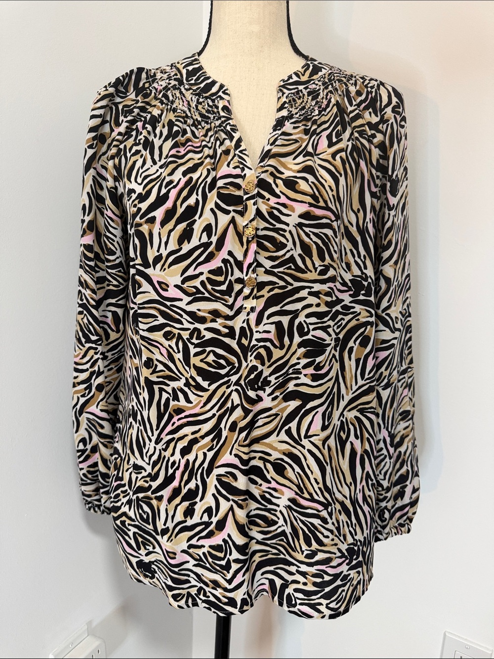 Lilly Pulitzer Can You Zee Me Elsa Silk Leopard Print Top.  Sz Small